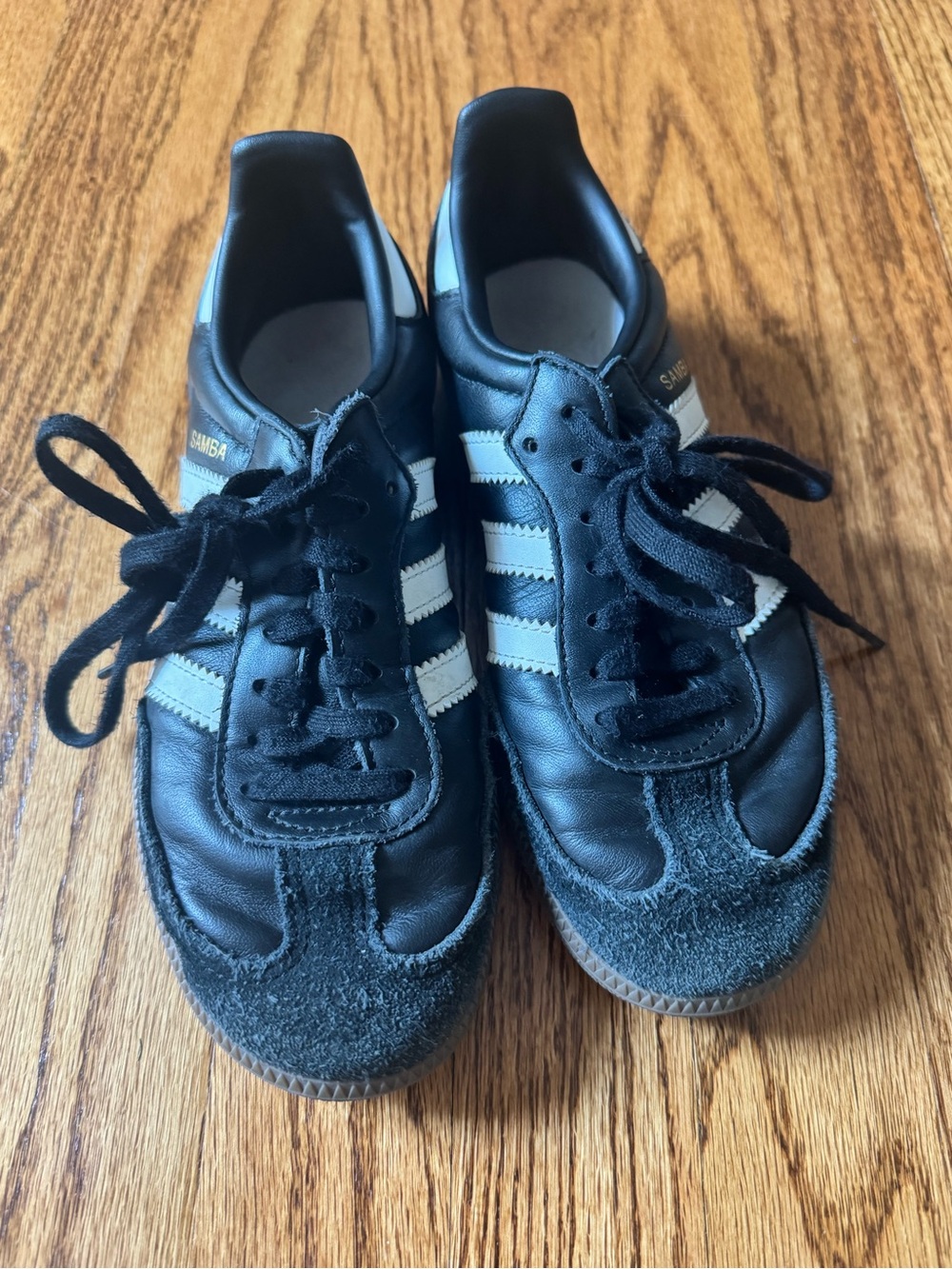 adidas Black Leather Athletic Shoes with Gum Sole